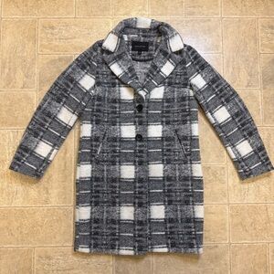 Banana Republic preppy plaid knit overcoat grey and white size xsmall